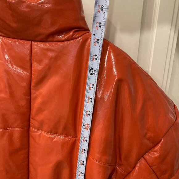 Lita by Ciara Patent Leather Puffer Coat Limited Edition Orange Fiesta Sz Small - Picture 8 of 15